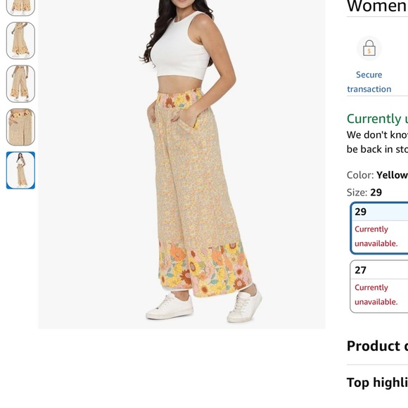 American Eagle High-Waist Wide Leg Floral Pants - Yellow cotton linen large - Picture 3 of 14